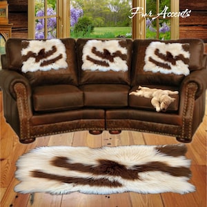 Faux Fur Spotted Sheepskin, Sofa Arm Cover, Headrest Protector, Doily, Loveseat, Chaise, Chair Cap, Pad, Recliner Back Fur Accents USA