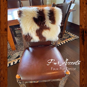 Faux Fur Spotted Sheepskin, Sofa Arm Cover, Headrest Protector, Doily, Loveseat, Chaise, Chair Cap, Pad, Recliner Back Fur Accents USA