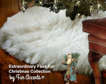 Extraordinary Faux Fur Christmas Tree Skirt - Plush Shag Faux Sheepskin - Round White - Christmas Decoration - Ornament - by Fur Accents USA