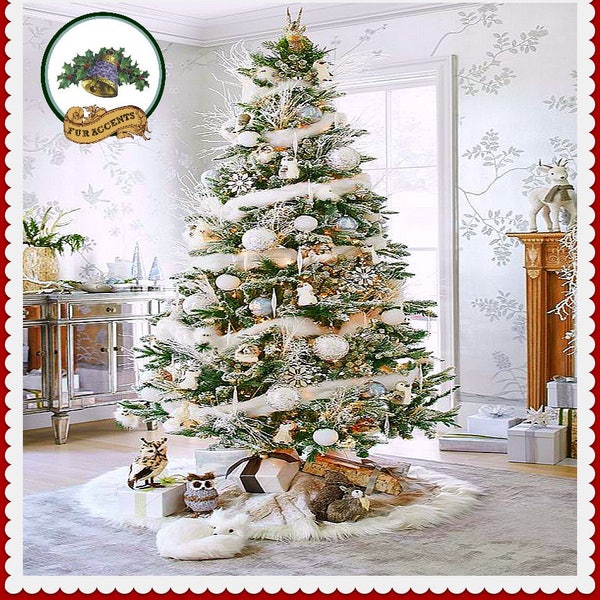 Falda de árbol de Navidad de piel sintética – Piel de oveja blanca peluda, redonda