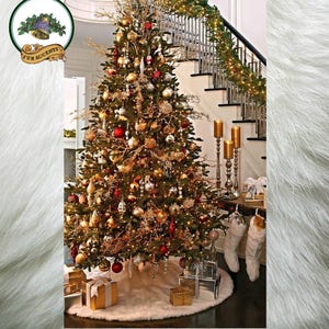 Classic Faux Fur Christmas Tree Skirt Shaggy Shag Faux Sheepskin Round White and Off White by Fur Accents USA image 2