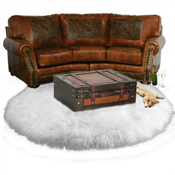Plush Faux Fur Round Area Rug - White - Ivory Off White - Shag - Sheepskin - Designer Throw Rug - 100% Animal Friendly by Fur Accents - USA