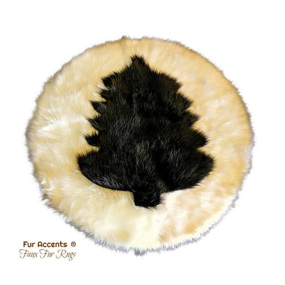 Round Shag Fur  Art Rug - Faux Sheepskin - Bear Skin - Evergreen - Christmas Tree Design - Log Cabin - Country Designer Decor by Fur Accents
