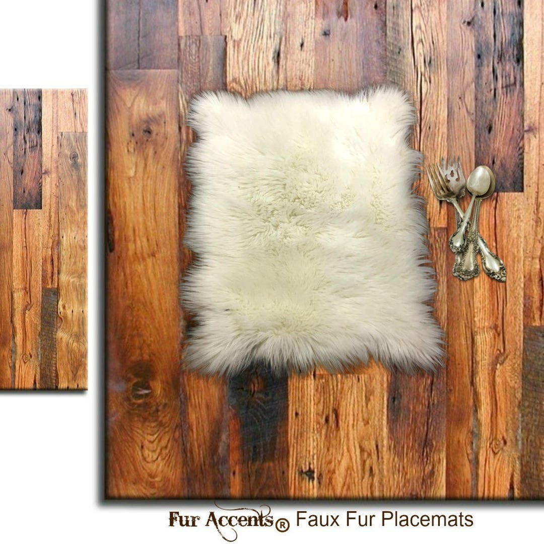 4 Plush Luxury Faux Fur Placemats Soft Shaggy Scalloped Etsy