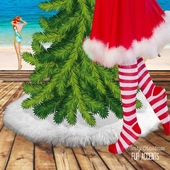 Classic Faux Fur Christmas Tree Skirt - Shaggy Shag Faux Sheepskin Pelt - Round with Slit - Choose Color and Size - by Fur Accents - USA