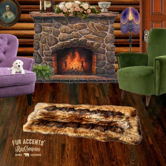 Plush Faux Fur Area Rug - Luxury Fur Thick Double Wolf Skin - Faux Fur - Animal Pelt Rectangle Designer Throw Art Rug by- Fur Accents - USA