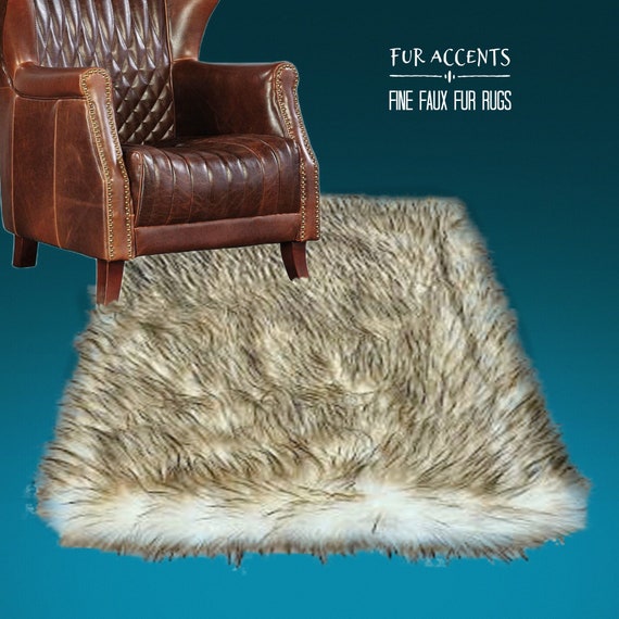 Plush Faux Fur Area Rug - Shaggy Thick Brown Tipped Wolf, Huskie, - Rectangle Shape Pelt Design  - Designer Art Rug by Fur Accents USA