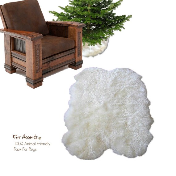 Plush Faux Fur Sheepskin Area Rug - Shaggy Quatro Design - White or Off White Designer Throw - Fur Accents - USA