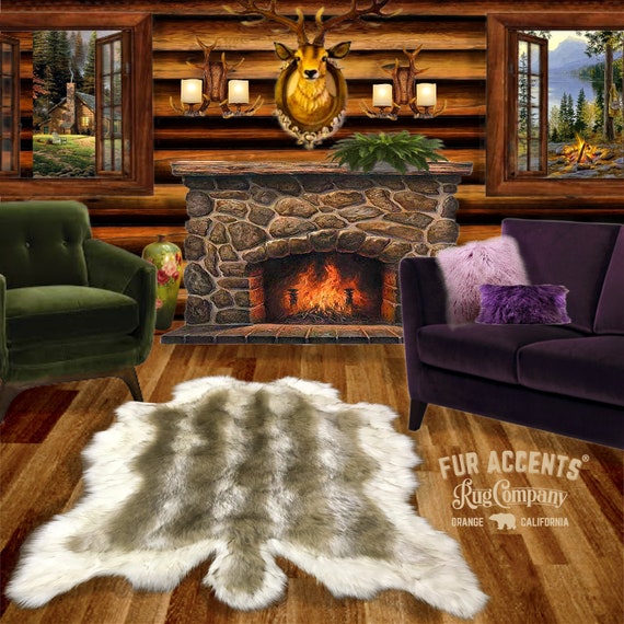 Plush Faux Fur Area Rug - Luxury Fur Thick Double Deer Skin - Faux Fur - Animal Pelt Shape Designer Throw Art Rug by- Fur Accents - USA
