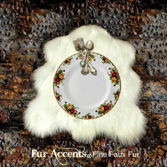 4  Plush Faux Fur Placemats Rustic Ranch Soft Shaggy Sheepskin Place Mat Table Top Wedding Decor Wolf Designer Accessories Fur Accents USA