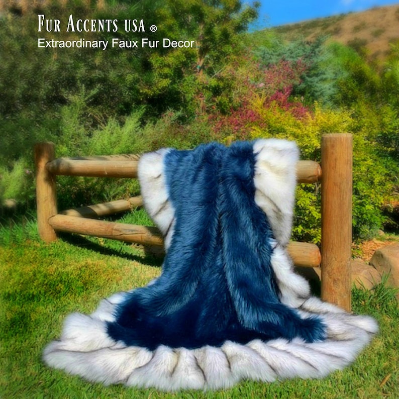 Plush Faux Fur Throw Blanket Area Rug Royal Cobalt Blue Etsy