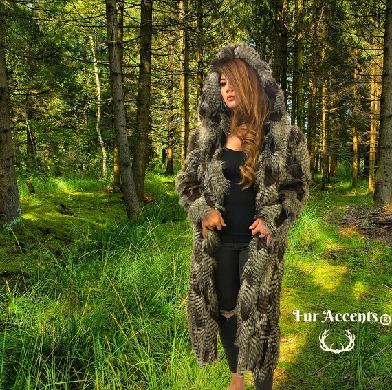 Oversized Shaggy Faux Fur Hooded Coat - Feather Brown Mink - Etsy