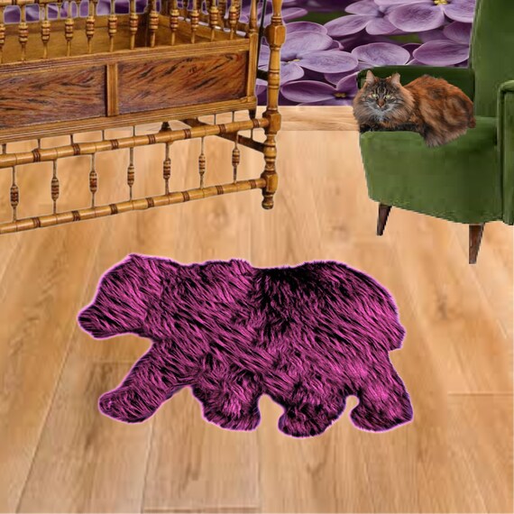 Plush Faux Fur Walking Bear Throw Rug - Luxury Fur - Pelt - Sheepskin - Nursery - Kids - Log Cabin - Lodge - Designer Throw Fur Accents USA