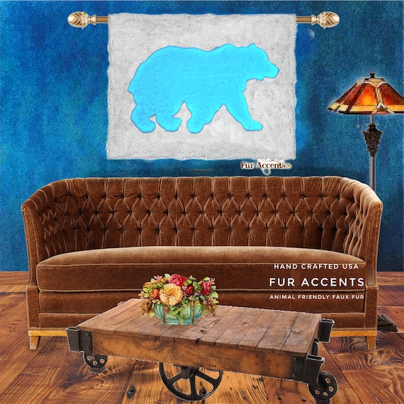 Fur Wall Hanging Art, Walking Bear Skin Rug, Animal Friendly, One of a Kind, Hand Made Throw, Designer Originals by fur Accents, USA