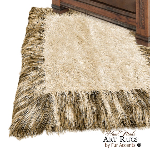 Plush Faux Fur Throw Area Rug - Thick Plush Brown or Black Toned Shag Border Trim - Ultra-Suede Lining - Fur Accents - USA