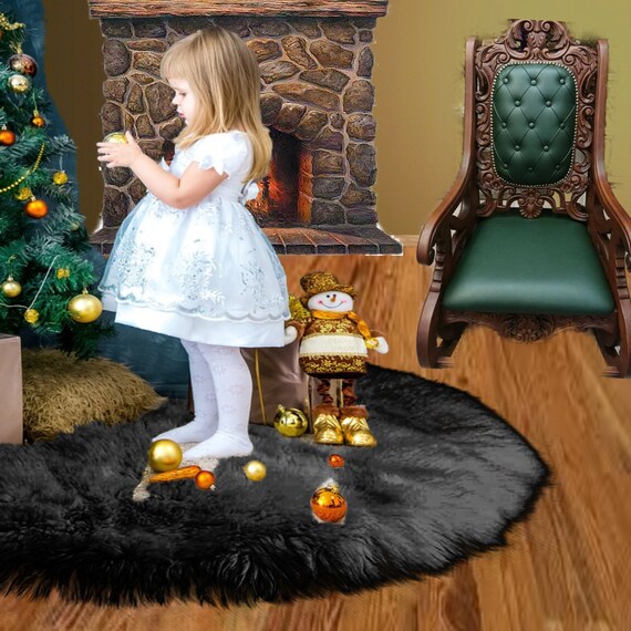 Classic Faux Fur Christmas Tree Skirt - Shaggy Shag Faux Sheepskin Pelt - Round with Slit - Choose Color and Size - by Fur Accents - USA