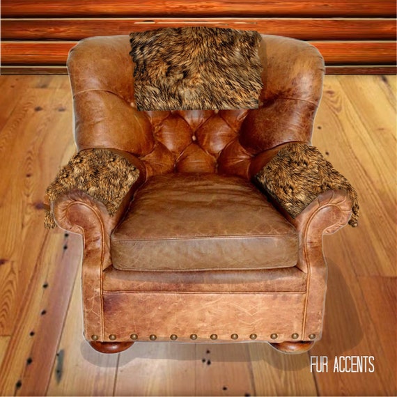 Faux Fur Wolf, Sofa Arm Cover, Headrest Protector, Doily, Loveseat, Chaise, Chair Cap, Pad, Theater Seat,  Recliner Back Fur Accents USA