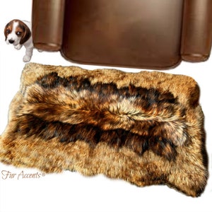 May include: A brown, black, and gold faux fur rug with the text "Fur Accents" in the bottom left corner.