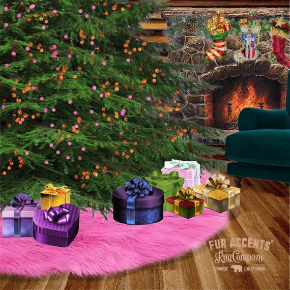 Classic Faux Fur Christmas Tree Skirt - Shaggy Shag Faux  Sheepskin Round  -  12 Colors - Sizes - Hand Made by Fur Accents - USA