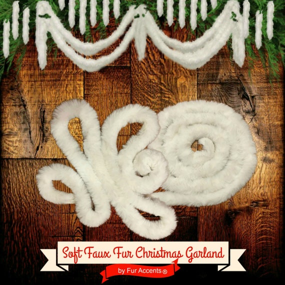 Faux Fur Christmas Tree Garland. Faux Snow Sheepskin. Tinsel. Strand. Old Ornaments. Decorations. White. 3' to 100' Long. Fur Accents. USA