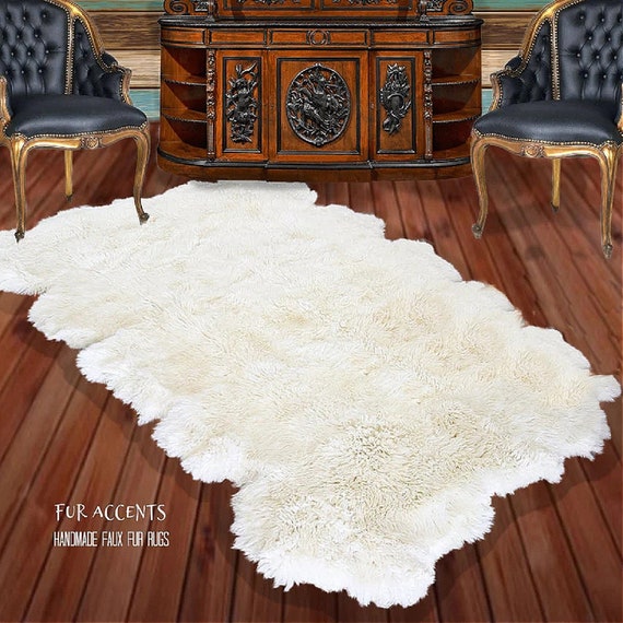 Plush Faux Fur Area Rug - Shaggy Multi Pelt Shape Sheepskin - White, Black, Gray, Tan, Brown, Beige - Designer Art Rug by Fur Accents USA