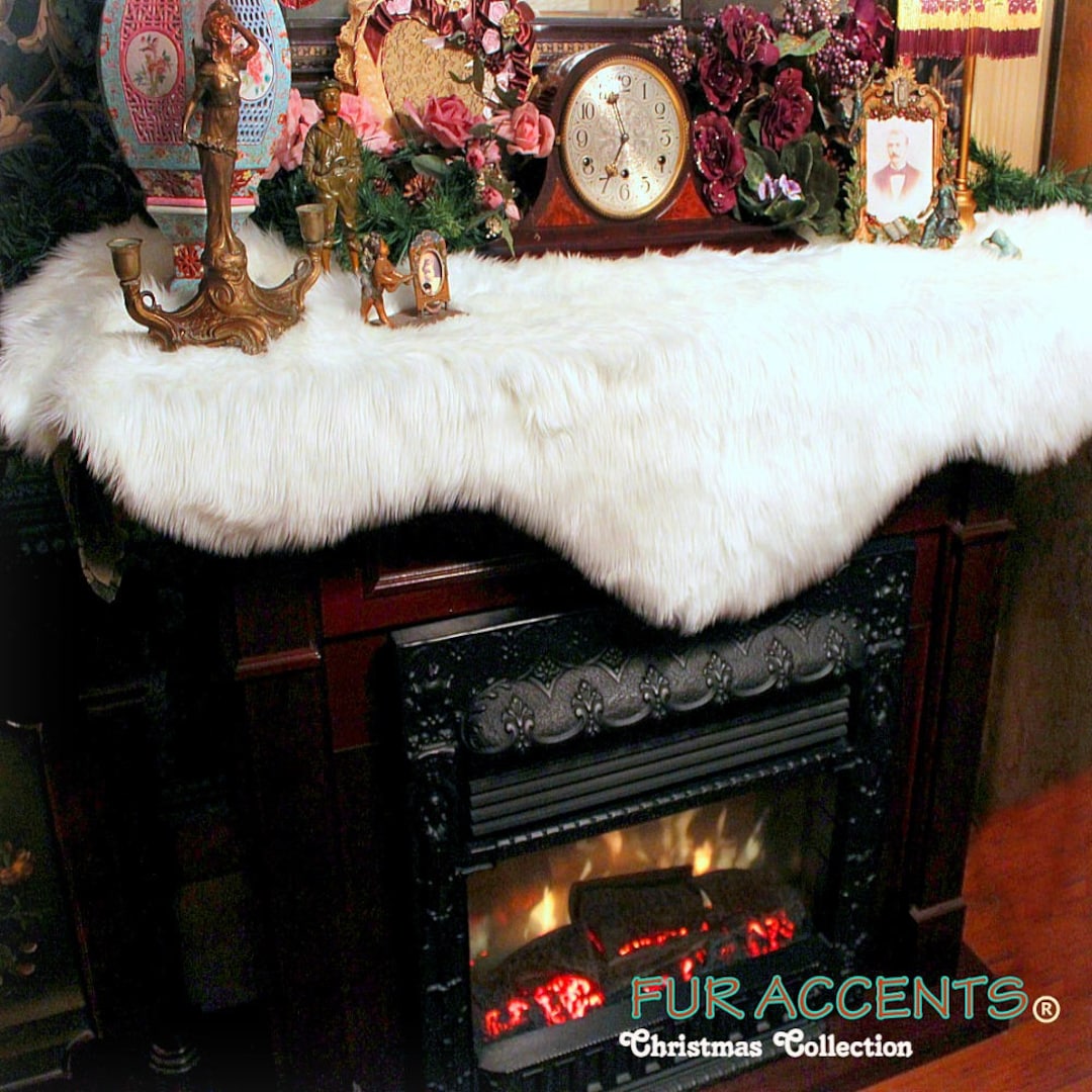 Classic Faux Fur Fireplace Mantle Scarf Shaggy Faux Snow Christmas Decoration White / off White