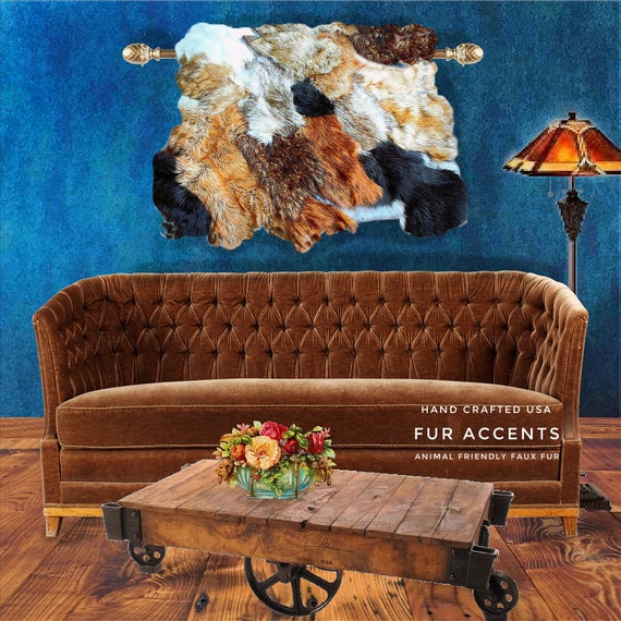 Fur Wall Hanging Art, Patchwork Pieced Fur Rug, 100% Animal Friendly, One of a Kind, Hand Made Throw, Designer Originals by fur Accents, USA