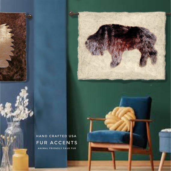 Fur Wall Hanging Art,  Tatonka Buffalo Skin Rug, Animal Friendly, One of a Kind, Hand Made Throw, Designer Originals by fur Accents, USA