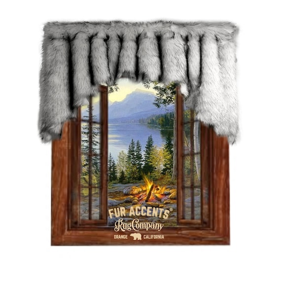 Plush Faux Fur Window Valance - Curtains - Rod Top Pocket - Shirred - Exotic - Hand Sewn - Fur Accents - USA