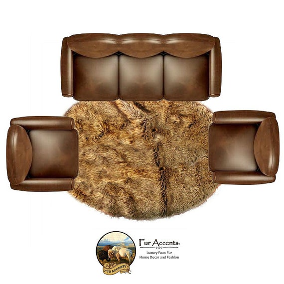 Fur Accents Faux Fur Animal Accent Oval Rug - Light Wolf - Ultra suede lined -Toss Rug