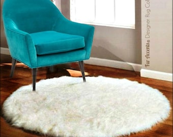 Handmade Faux Fur Round Rug - Shaggy Sheepskin Style, USA Made