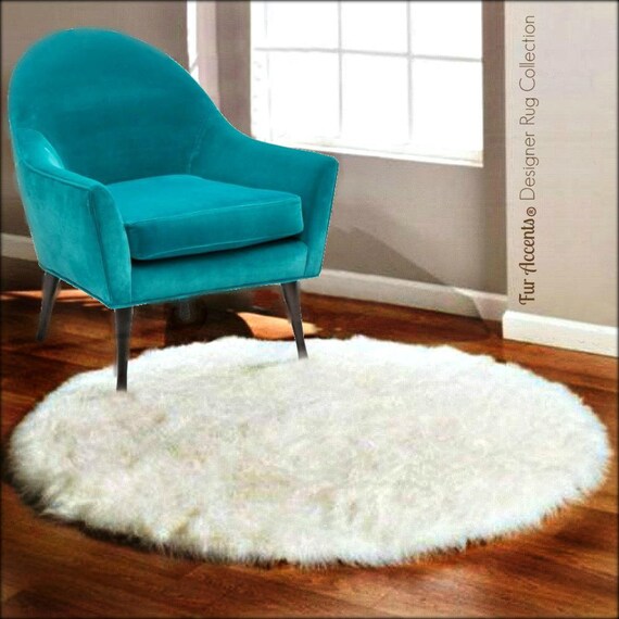 Plush Faux Fur Area Rug - Shaggy Sheepskin - Round Shape - Designer Throw Carpet - 6 Colors -Art Rug by Fur Accents - USA