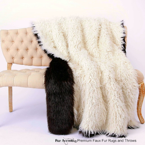 Plush  Faux Fur Throw Blanket,Dark Brown Bear  - Reversible - White Sheepskin - Bedspread - Luxury Fur -  Lining Fur Accents USA