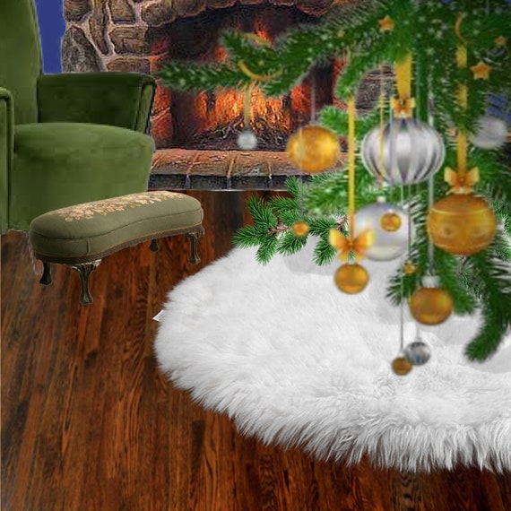 Faux Fur Christmas Tree Skirt or Garland, Swag, Shaggy Cranberry Red, Ornament, Stairway Trim, Mantle Decoration, Fur Accents-USA