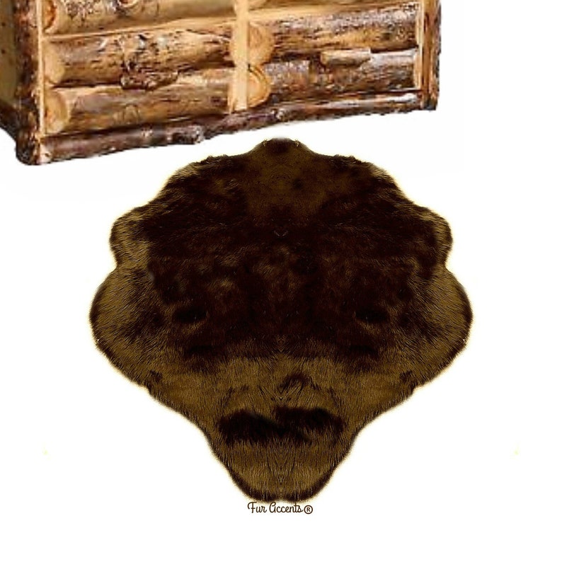 Exclusive Designer Art Rug by Fur Accents USA 8 Sizes Brown or Black Plush Faux Fur Beaver Tail Area Rug Custom Pelt Design