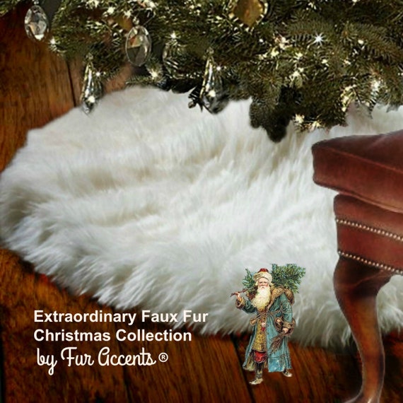 Extraordinary Faux Fur Christmas Tree Skirt - Plush Shag Faux Sheepskin - Round White - Christmas Decoration - Ornament - by Fur Accents USA