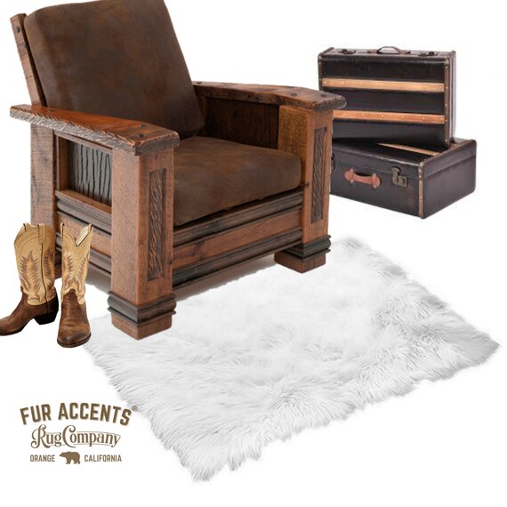 Plush Faux Fur Area Rug - Luxury Fur Thick White Shaggy Sheepskin- Rectangular Shape - Extraordinary Designer Throw Carpet - Fur Accents USA