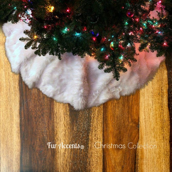 Classic Faux Fur Christmas Tree Skirt - Shaggy Shag Faux  Sheepskin Round  - White or Off White by Fur Accents - USA