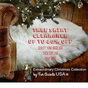 Faux Fur Christmas Tree Skirt - Shaggy Shag Faux Lined - Round with Slit - White, 30&quot; and 36&quot; Diameter - by Fur Accents - USA