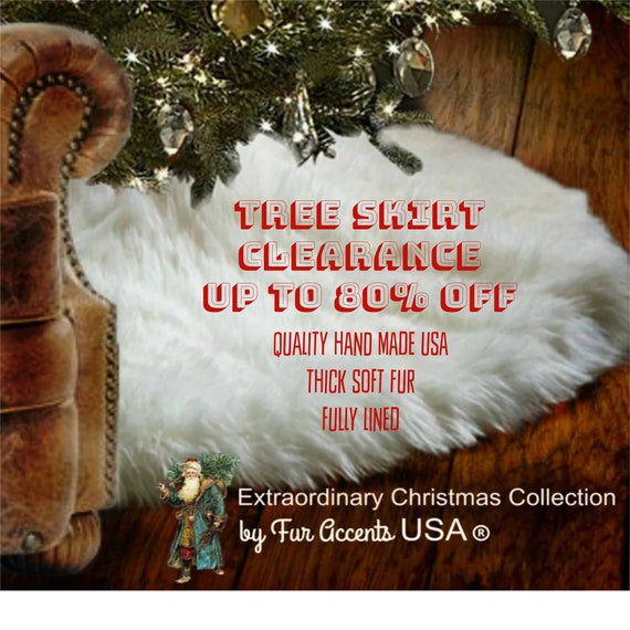Faux Fur Christmas Tree Skirt - Shaggy Shag Faux Lined - Round with Slit - White, 30" and 36" Diameter - by Fur Accents - USA