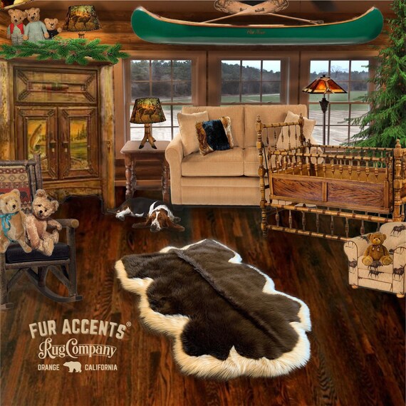Plush Faux Fur Area Rug - Luxury Fur Thick Double Deer Skin - Faux Fur - Animal Pelt Shape Designer Throw Art Rug by- Fur Accents - USA