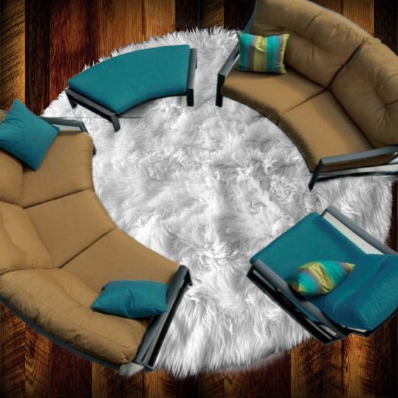 Plush Faux Fur Area Rug - Shaggy Sheepskin - Round Shape - Designer Throw Carpet - 6 Colors -Art Rug by Fur Accents - USA