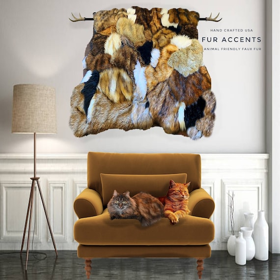 Fur Wall Hanging Art, Patchwork Pieced Fur Rug, 100% Animal Friendly, One of a Kind, Hand Made Throw, Designer Originals by fur Accents, USA
