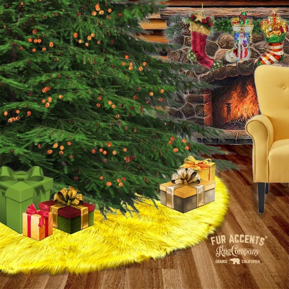 Classic Faux Fur Christmas Tree Skirt - Shaggy Shag Faux  Sheepskin Round  -  12 Colors - Sizes - Hand Made by Fur Accents - USA