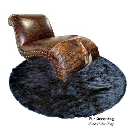 Plush Faux Fur Round Bear Skin Area Rug - Realistic Traditional Shag Designer Throw Rug - 100% Animal Friendly Fur Accents USA