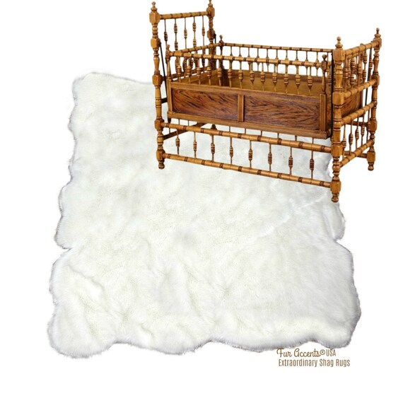 Extraordinary Faux Fur Area Rug - Shaggy Thick Bonded Sheepskin - Wavy Edge Pelt Design Shape - 6  Colors - Art Rugs by Fur Accents USA