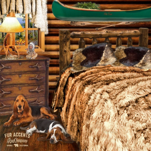 Faux Fur Bedspread, Golden Brown Wolf, Designer Throw Blanket, Bedding by Fur Accents USA, Matching Pillows, Shams, Throw Blankets Available