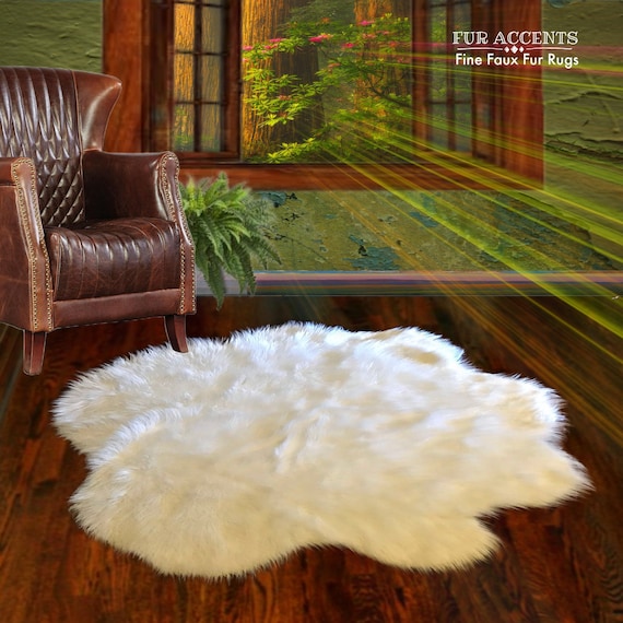 Plush Faux Fur Area Rug Shaggy Round Random Shape Sheepskin White