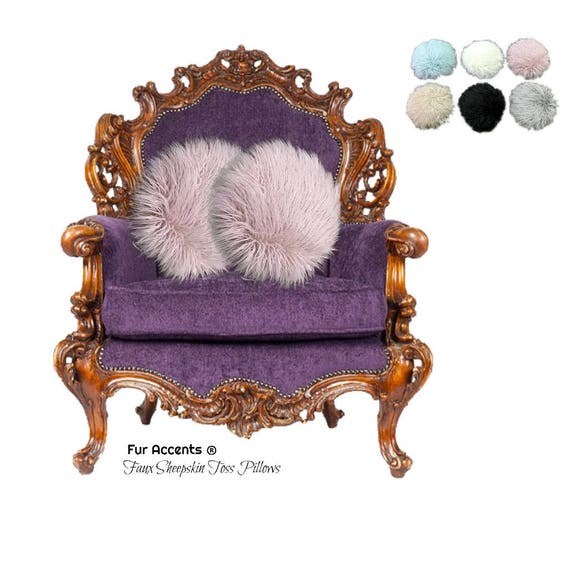 PAIR of Faux Fur Pillows - Shaggy Long Hair Mongolian Llama Sheepskin - Two Sided Fur With Filler - Designer Throw - Toss -  Fur Accents USA