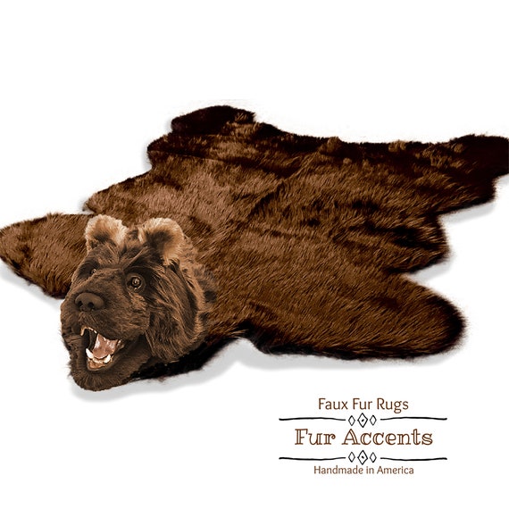 Bear Skin Rug - Hand Made - Realistic - Life Size - Luxury Fur - Brown - White - Black - Off White - Fur Accents USA